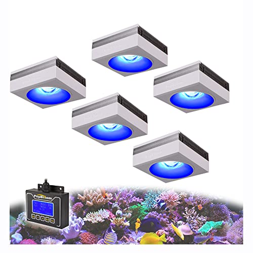 PopBloom RS90 Meerwasser Led Aquarium Beleuchtung, 4 Kanäle programmierbar Lampe Salzwasser Riff Aquarium Beleuchtung für Korallenriff Marine Fisch Tank SPS/LPS (Für 200-230cm (mit Hängeset)) von PopBloom