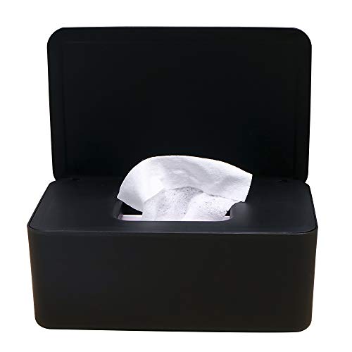 PopHMN Wischtuchspender, Dry Wet Tissue Wipes Spenderbox mit Deckeldichtung Wischtuchbehälter Serviettenboxhalter für Desktop Home (Schwarz) von PopHMN