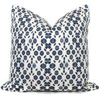 Lacefield Swarovski Blauer Block Print Kissenbezug Dekoratives Kissen Aus Baumwoll-Leinenmischung von PopOColor
