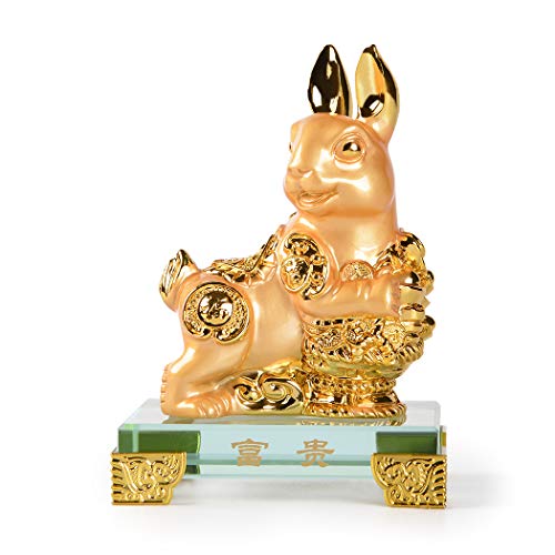PTZY115 Feng Shui Statue Chinesisches Tierkreiszeichen Kaninchen Häschen Home Office Tischdekoration Figur Geschenkkollektion von PopTop Brass