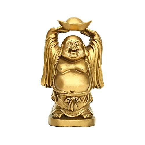 Pop-Top Messing Statue Feng Shui Ornament lachender Buddha hält Geldbeutel für Zuhause, Büro, dekorative Figur, zieht Reichtum an PTZY067 von PopTop Brass