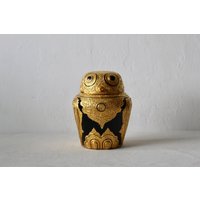 Vintage Royal Thai Style Vergoldeter Lackierter Eulenform Behälter Mit Deckel von PopUpModern