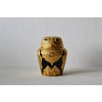 Vintage Royal Thai Style Vergoldeter Lackierter Eulenform Behälter Mit Deckel von PopUpModern