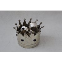 Vintage Silver Finish Blue Stone Set Mit Zehn Serviettenhaltern Kronenbehälter von PopUpModern