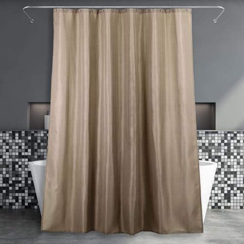 Duschvorhang Beige Textil Badezimmer Vorhang: Khaki Taupe Braun Leinen Stoff Anti Schimmel Waschbar Wasserabweisend Polyester Duschvorhang Badewanne - Dekorative Shower Curtain - 183x183 cm von Popkozzi