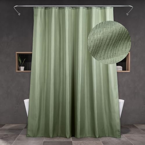 Duschvorhang Grün Textil Badezimmer Vorhang: Salbei Grün Leinen Stoff Anti Schimmel Waschbar Wasserabweisend Polyester Duschvorhang Badewanne - Elegante Dekorative Shower Curtain - 183x183 cm von Popkozzi