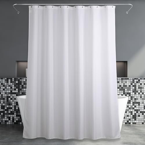 Duschvorhang Weiß Textil Badezimmer Vorhang: Leinen Stoff Anti Schimmel Waschbar Wasserabweisend Polyester Duschvorhang Badewanne - Elegante Dekorative Shower Curtain - 183x183 von Popkozzi