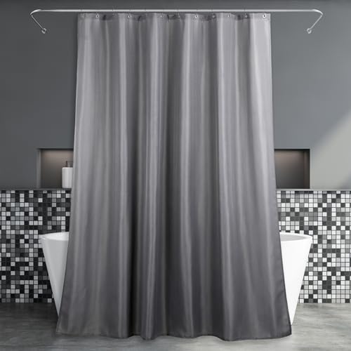 Duschvorhang überlänge Graue Badezimmer Vorhang: Leinen Stoff Anti Schimmel Waschbar Wasserabweisend Polyester Duschvorhang Badewanne - Duschvorhang Textil Extra Lang - 214x183 cm von Popkozzi
