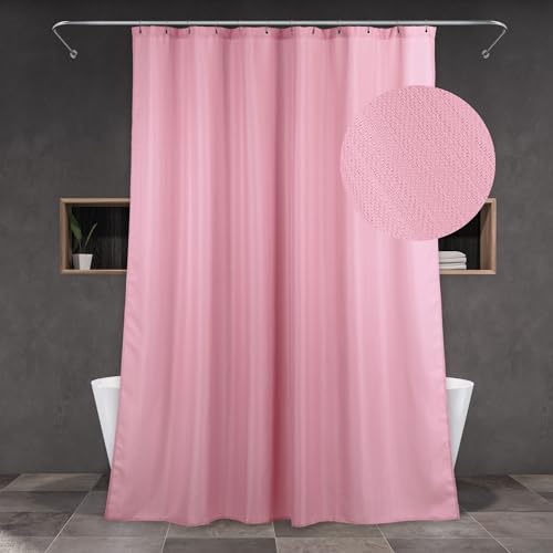Duschvorhang überlänge Rosa Badezimmer Vorhang: Pink Leinen Stoff Anti Schimmel Waschbar Wasserabweisend Polyester Duschvorhang Badewanne - Duschvorhang Textil Extra Lang - 244x183 cm von Popkozzi