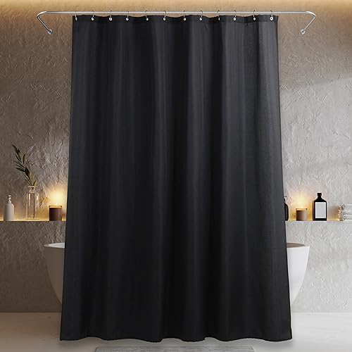 Duschvorhang überlänge Schwarz Badezimmer Vorhang: Leinen Stoff Anti Schimmel Waschbar Wasserabweisend Polyester Duschvorhang Badewanne - Duschvorhang Textil Extra Lang - 214x183 cm von Popkozzi