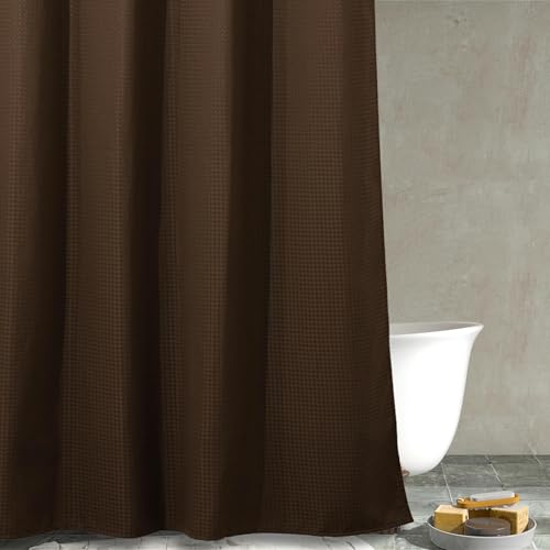 Popkozzi Brauner Duschvorhang mit Waffelmuster: strapazierfähiger, strukturierter Stoff, Duschvorhang für Badezimmer, wasserabweisend, waschbar, Dickes Polyestergewebe, 183 x 183 cm lang von Popkozzi