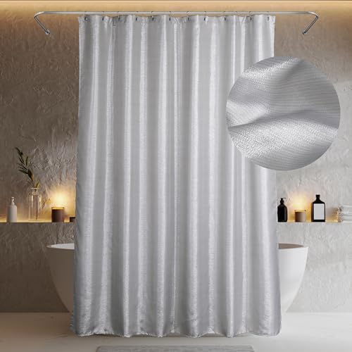 Popkozzi Duschvorhang Silber Textil Badezimmer Vorhang: Glitzer Funkeln Bling Hellgrau Stoff Waschbar Wasserabweisend Badevorhang - Luxus Fancy Glam Metallisch Shower Curtain - 200x183 cm von Popkozzi