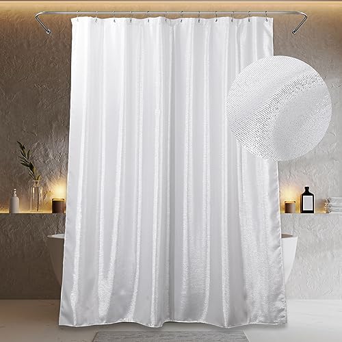 Popkozzi Duschvorhang Silber Weiß Badezimmer Vorhang: Glitzer Funkeln Bling Stoff Waschbar Wasserabweisend Badevorhang - Luxus Fancy Glam Metallisch Shower Curtain - 200x183 cm von Popkozzi