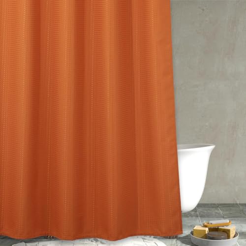 Popkozzi Orange Waffelgewebe Duschvorhang: Strapazierfähiger strukturierter Stoff, Duschvorhänge für Badezimmer, wasserabweisend, waschbar, Dickes Polyestergewebe, Badvorhang, 183 x 183 cm Länge von Popkozzi