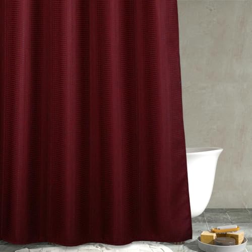 Roter Langer Stoff Duschvorhang: Burgunder 78 Zoll Waffel Gewebe Heavy Duty Duschvorhänge für Bad - Wasser abweisend waschbar Dickes Polyester Tuch Bad Vorhang - 183 x 200 cm Drop von Popkozzi