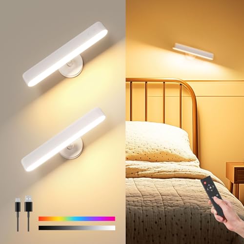 PopoIron 7500 mAh Akku Wandleuchten Innen, Wiederaufladbare LED-Wandleuchten, Touch- und Fernbedienung, 3 Farben Kabellos Wandleuchte 360° Drehbar Dimmbare Helligkeit mit 15 RGB-Farben von PopoIron
