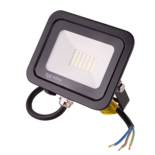 Popp® Floodlight LED-Strahler für den Außenbereich, schwarz, 20 W, kaltes Licht, 6000 K, Lichtausbeute 85 lm/W, Überspannungsschutz, wasserdicht IP65 (20 W, 6000 K) von Popp