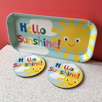 Buntes Set Aus Melamin-Tablett Und Untersetzer - Hello Sunshine Limited Edition Made in The Uk von Poppekins