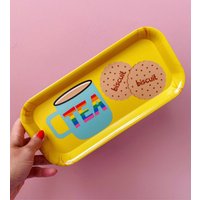 Lehrer Geschenkidee Tee Und Kekse Melamin Tablett - Bunte Schreibtisch Aufgeräumt/Snack Oder Made in Uk von Poppekins