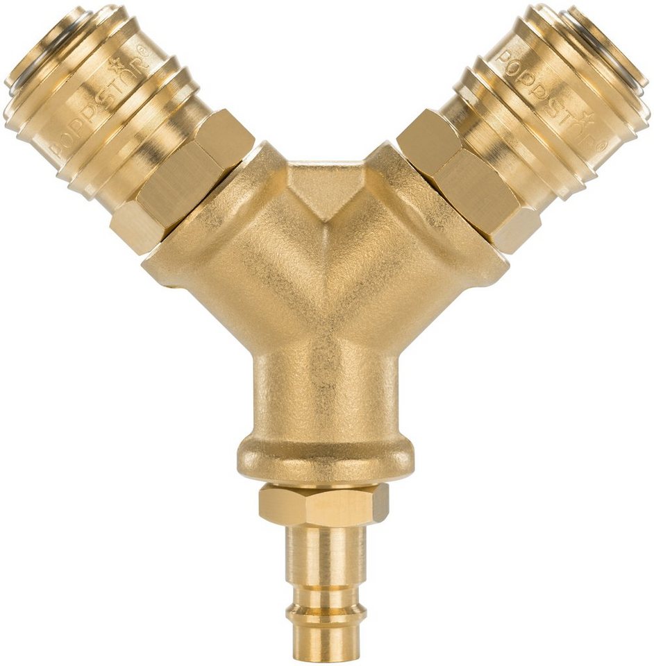 Poppstar Druckluftwerkzeug Adapter Y-Verteiler-Anschluss 2-fach, (1-St), mit Schnellkupplungen (Standard Druckluftanschluss NW 7,2) von Poppstar