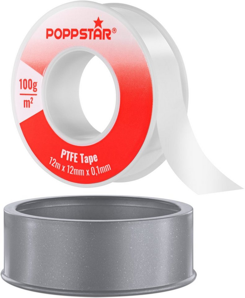 Poppstar Gewindedichtband 100 g/m² GRp Teflon-Abdichtungsband für Grobgewinde, (1-St), PTFE Gewindeband für Gas, Wasser & Dampf-Abdichtung 12m x 12mm x 0,1mm von Poppstar