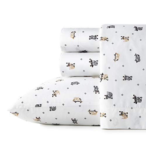 Poppy & Fritz | Perkal-Kollektion | Bettwäsche-Set – 100% Baumwolle, knackig und kühl, leicht und feuchtigkeitsableitend, Skateboarding Bulldogs grau/beige/weiß, Twin XL von Poppy & Fritz