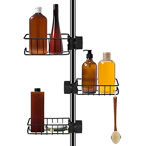 Poprkdre Ablage Dusche ohne Bohren Edelstah l 3 pcs Seifenhalter Dusche Edelstahl | Rostfrei Duschgel Halterung ohne Bohren für 18-27mm Stange(Schwarz) von Poprkdre
