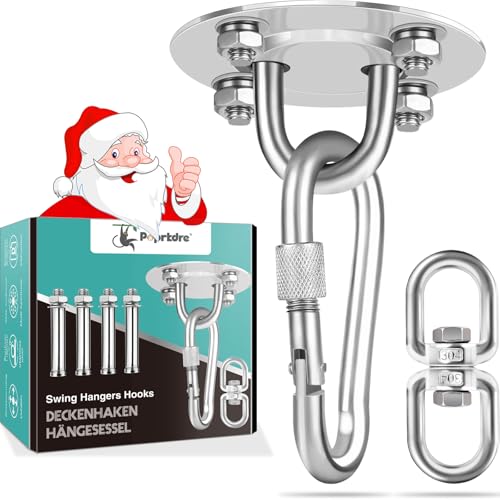 Poprkdre Deckenhaken Hängesessel mit Karabiner, Edelstahl boxsack deckenhalterung bis 400KG，deckenhaken schwerlast für Hängesessel Hängematte Boxsack Sling Trainer Yogatuch von Poprkdre