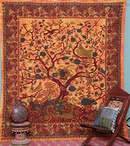 Baum des Lebens Bohemian Psychedelische Filigrane Blumenmuster indische Bedspread Tapestry 54x84 Zoll, (140cmsx215cms) Türkis von Popular Handicrafts