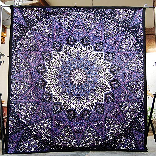 Popular Handicrafts Handicrunch Hippie Mandala Tapestry Blue Purple Wall Hanging, Indian Large Table Runner Bed Cover Art, Cotton Bohemian Sheet, Decor Art Hanging von Popular Handicrafts