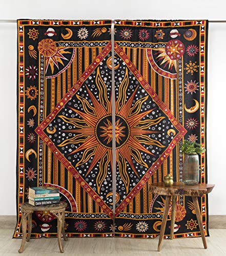 Popular Handicrafts Indische brennende Sonne, Hippie-Mandala-Fenstervorhänge, , Bohemian-Stil, Sonne, Mond, schöne Vorhänge, Schlafzimmer, Wohnzimmer, Balkon, Volant, Paneele, goldfarben von Popular Handicrafts