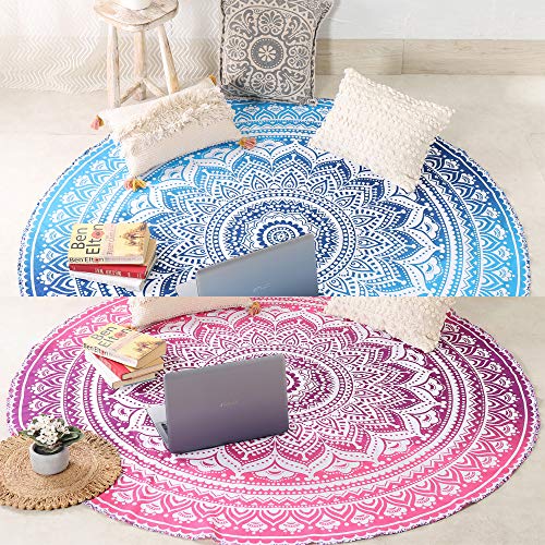 Popular Handicrafts 2 runde Mandala-Wandteppiche, runder Strandüberwurf, Hippie, indisches Mandala, Picknick-Tischdecke, Hippie, Boho, , Baumwolle, Tischdecke, 178 cm von Popular Handicrafts