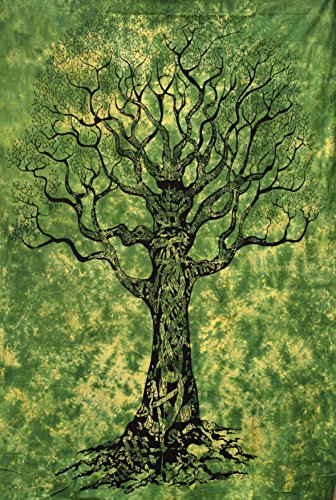 Popular Handicrafts Baum des Lebens grün Batik-Tapisserie Wandbehang Hippie Bohemian psychedelic Wandkunst Mehrzweck-Tischdecke Wandteppiche 140 x 215 cm grün von Popular Handicrafts