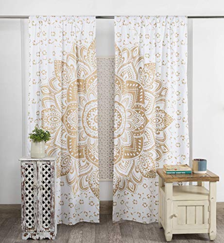 Popular Handicrafts Bedruckte Vorhänge für Wohnzimmer, Indische Hippie-Boho-Vorhänge mit schönem Mandala-Ombre-Farbverlauf für Schlafzimmer, Weißgold, 106,7 x 254,0 cm, 2er-Set Popular Handicrafts Bedruckte Vorhänge für Wohnzimmer, Indische Hippie-Boho-Vorhänge mit schönem Mandala-Ombre-Farbverlauf für Schlafzimmer, Weißgold, 106,7 x 254,0 cm, 2er-Set von Popular Handicrafts