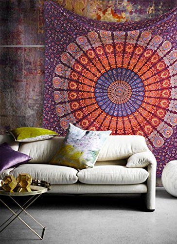 Popular Handicrafts Beliebter Tagesdecke, indischer Wandteppich, Elefant, Mandala, Wandbehang, -Tagesdecke, Doppelbett, 140 x 210 cm, Kastanienbraun von Popular Handicrafts