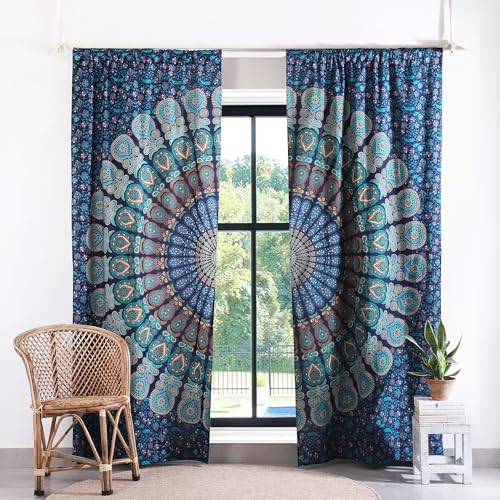 Popular Handicrafts Blaue Hippie-Mandala-Vorhänge, 254 cm Länge, für Wohnzimmer, Schlafzimmer, 2 Paneele, lichtfilternde, halbtransparente Fenstervorhänge, 213 cm breit, Boho-Bauernhaus-Vorhänge, B Popular Handicrafts Blaue Hippie-Mandala-Vorhänge, 254 cm Länge, für Wohnzimmer, Schlafzimmer, 2 Paneele, lichtfilternde, halbtransparente Fenstervorhänge, 213 cm breit, Boho-Bauernhaus-Vorhänge, B von Popular Handicrafts