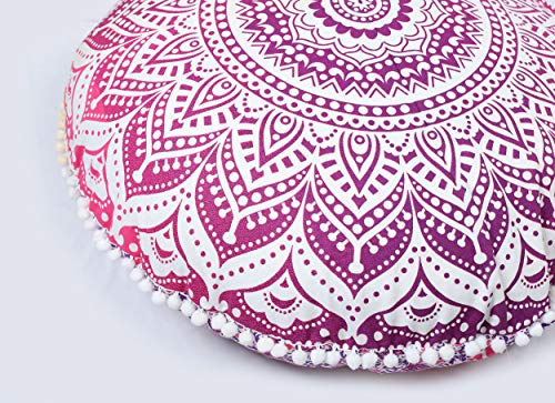 Popular Handicrafts Großer Hippie-Mandala-Bodenkissenbezug – Kissenbezug – Pouf-Bezug rund Bohemian Yoga Decor Bodenkissenhülle – 81,3 cm Pink Lila von Popular Handicrafts