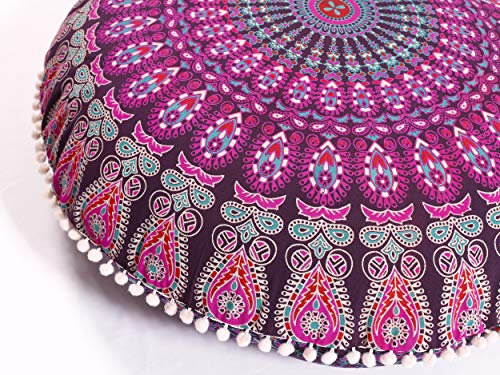 Popular Handicrafts Großer Hippie-Mandala-Boden-Kissenbezug – Kissenbezug – Pouf-Bezug rund böhmische Yoga-Dekoration Boden-Kissenbezug – 81,3 cm Lila von Popular Handicrafts