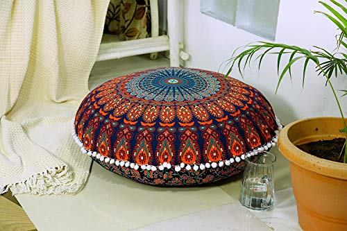 Popular Handicrafts Großer Hippie-Mandala-Bodenkissenbezug – Pouf Cover rund Bohemian Yoga Decor Bodenkissen Fall – 81,3 cm mehrfarbig von Popular Handicrafts