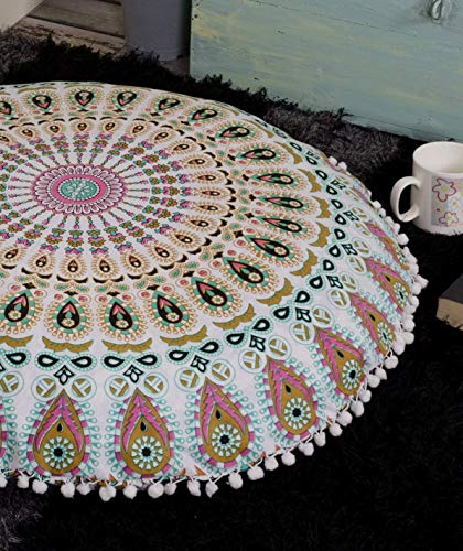 Popular Handicrafts Großer Ombre-Mandala-Bodenkissenbezug – Kissenbezug – Sitzkissenbezug, Bohemian-Yoga-Dekoration, Bodenkissen, 81,3 cm, mehrfarbig von Popular Handicrafts