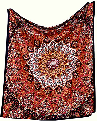 Popular Handicrafts Hippie Kaleidoscopic Star Intricate Floral Design Indian Tapestry 84X90 Inches,(215Cmsx230Cms) Red Black by Popular Handicrafts von Popular Handicrafts