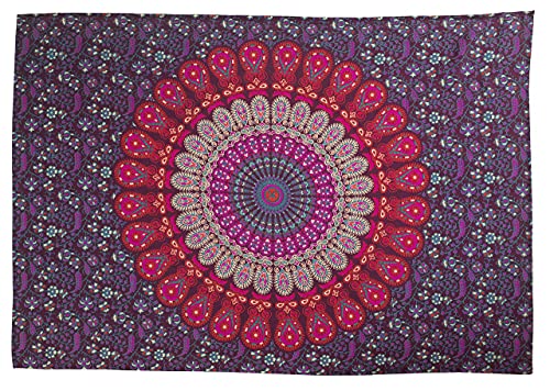 Popular Handicrafts Wandteppich, Wandbehang, Hippie, Mandala, Bohemian, Hippie, psychedelisches Design, indischer Wandteppich, Tagesdecke, 76 x 101 cm, Violett von Popular Handicrafts