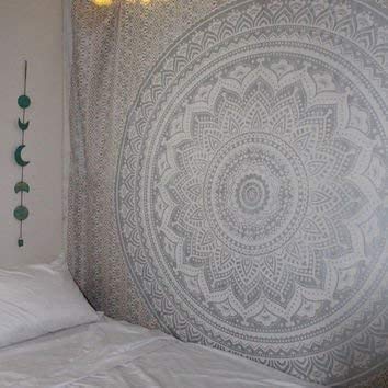 Popular Handicrafts Hippie Mandala Ombre Tapisserie Wandbehang Wandteppich Maditation Silber Boho Hippie Psychedelic Schlafzimmer Dekoration Poster 76 von Popular Handicrafts
