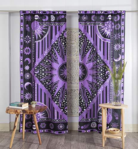 Popular Handicrafts Indian Burning Sun Hippie Mandala Fenstervorhänge – Bohemian Sonne Mond Schöne Vorhänge Schlafzimmer Wohnzimmer Balkon Volant Paneele Lila von Popular Handicrafts