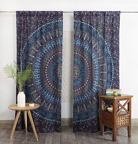 Popular Handicrafts Indian Hippie Bohemian Beautiful Elephant Blue Tarquoise Color Mandala Curtain Panels Popular Handicrafts Indian Hippie Bohemian Beautiful Elephant Blue Tarquoise Color Mandala Curtain Panels von Popular Handicrafts