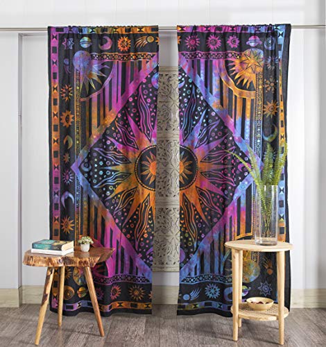 Popular Handicrafts Indische brennende Sonne Hippie Mandala Fenstervorhänge – -Farbstoff böhmische Sonne Mond schöne Vorhänge Schlafzimmer Wohnzimmer Balkon Volant Paneele Lila von Popular Handicrafts