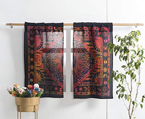 Popular Handicrafts Indische brennende Sonne Hippie Mandala Küche Fenster Vorhänge – -Farbstoff böhmische Sonne Mond schöne Vorhänge Schlafzimmer Wohnzimmer Balkon Volant Paneele Golden von Popular Handicrafts