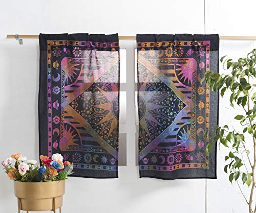 Popular Handicrafts Indische brennende Sonne Hippie Mandala Küche Fenster Vorhänge – -Farbstoff böhmische Sonne Mond schöne Vorhänge Schlafzimmer Wohnzimmer Balkon Volant Paneele Lila von Popular Handicrafts