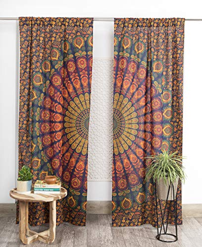 Popular Handicrafts Indischer Hippie-Vorhang, Mandala, Marineblau, mehrfarbig von Popular Handicrafts