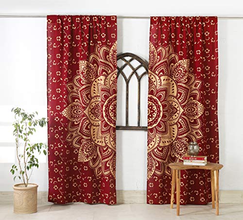 Popular Handicrafts Indischer Hippie-Vorhang im Bohemian-Stil, Mandala-Design, goldfarben von Popular Handicrafts